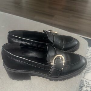 Nordstrom Black Loafers with Gold Accent